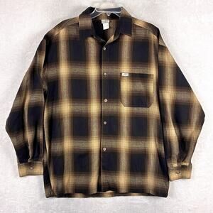 VTG CalTop USA Shirt Men XL Black Tan Ombre Plaid Flannel Hip Hop LA 90s USA